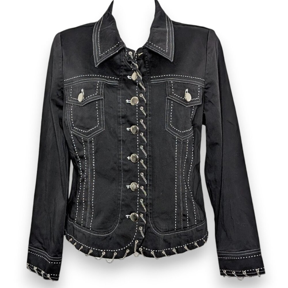 VTG Black Silver Hardware Chain Button Up Jacket Punk Goth 90s Grunge